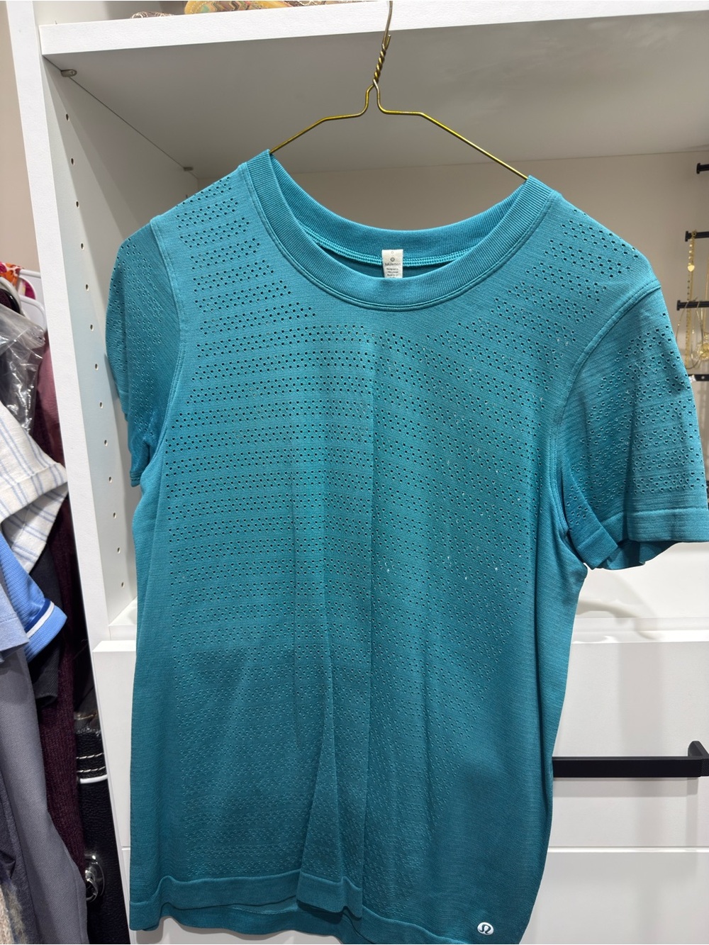 lululemon athletica Teal Perforated Short Sleeve Tee